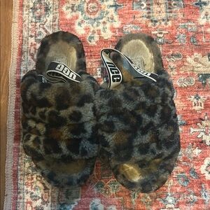 UGG Leopard Print Fuzzy Slides